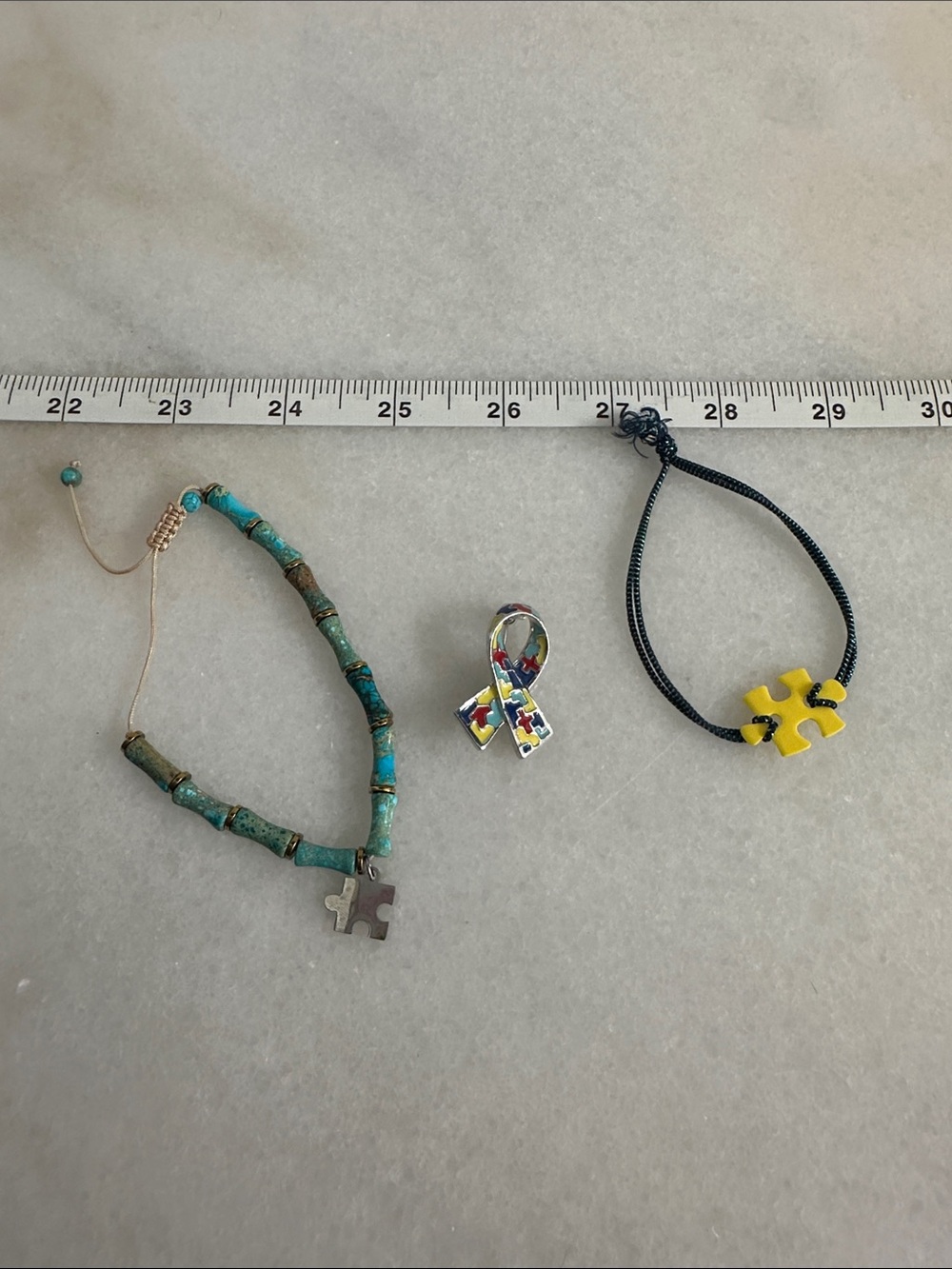 Autism Awareness Puzzle Piece Bracelet and Pin Set - Yellow & Turquoise